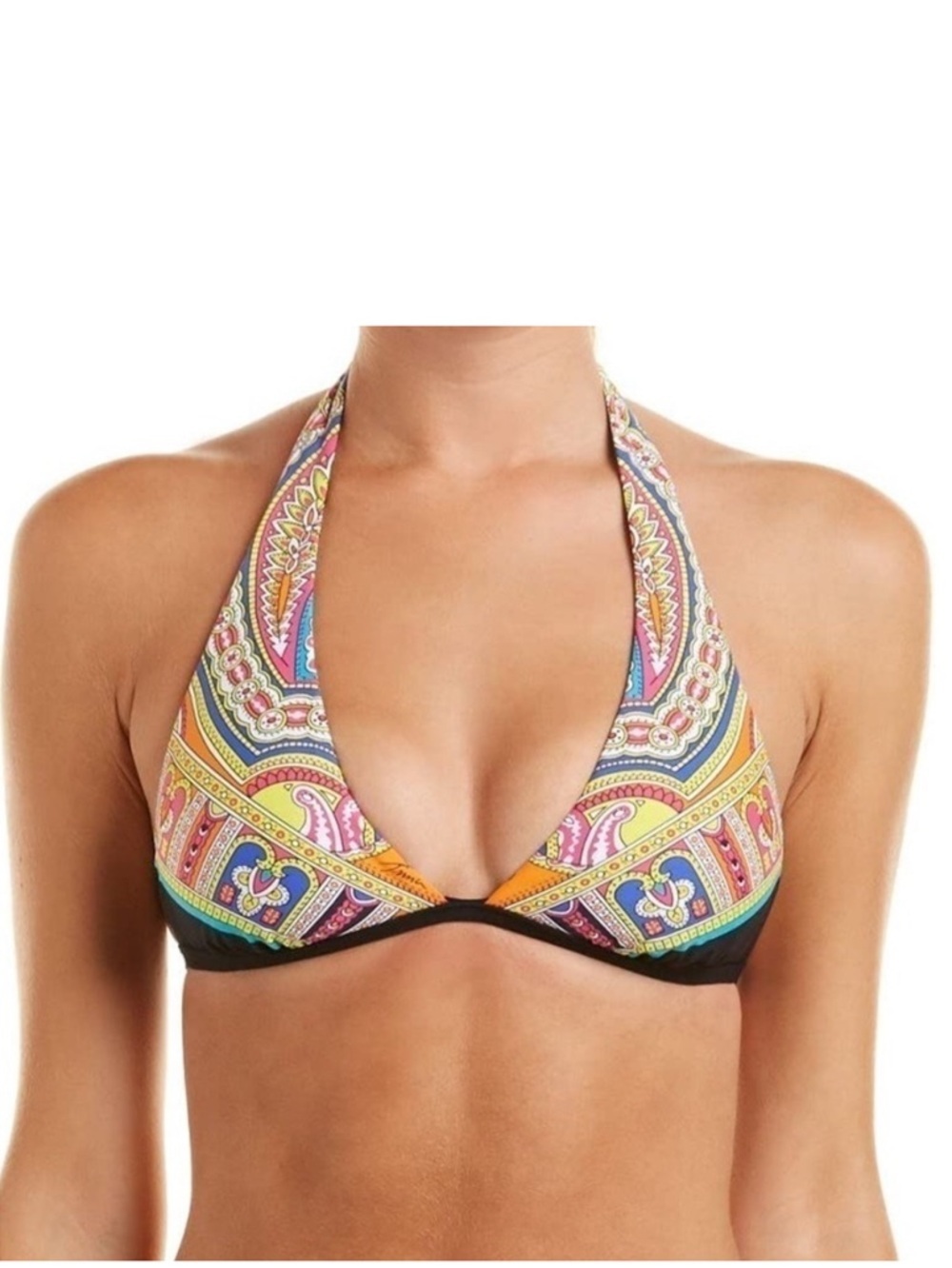 Trina Turk Bikini Top Nepal Reversible Halter Size 8 Black Blue Orange New NWT